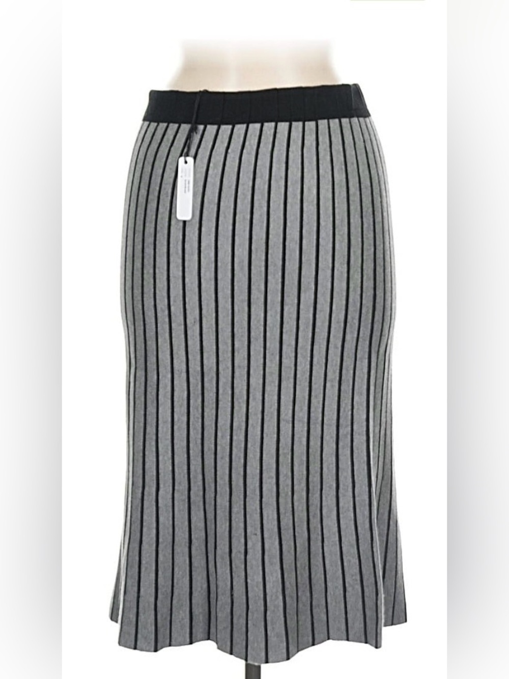 Milano Grey Midi Skirt with Black Vertical Stripes NWT